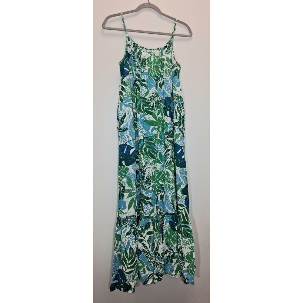 Goa womens medium long maxi dress green blue leaves boho beach vacation